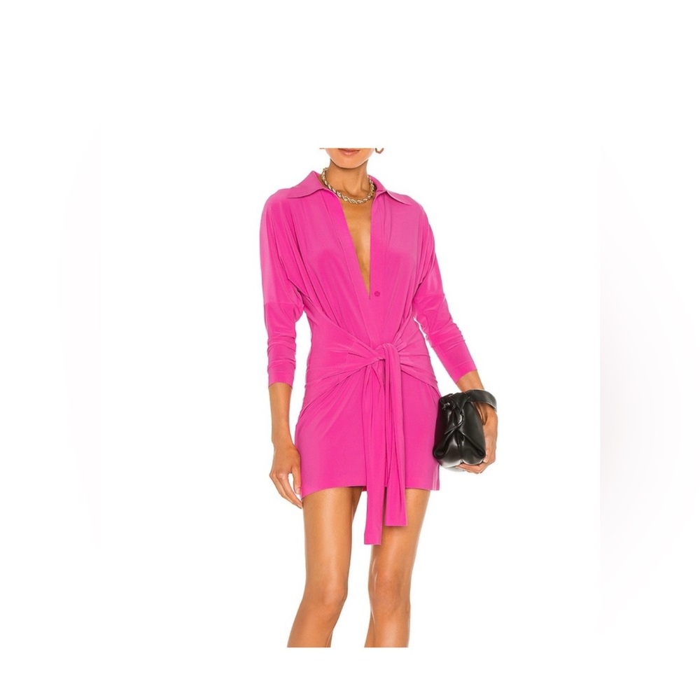 Norma Kamali Hot Pink Wrap-Front Mini Dress